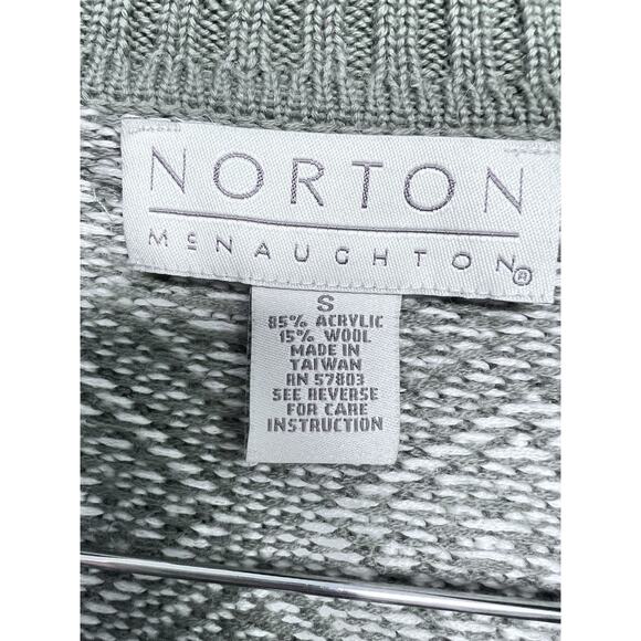 Vintage Full Zip Sweater Women Small Wool Blend Folk Nordic Fair Isle Sage Green - Picture 6 of 11